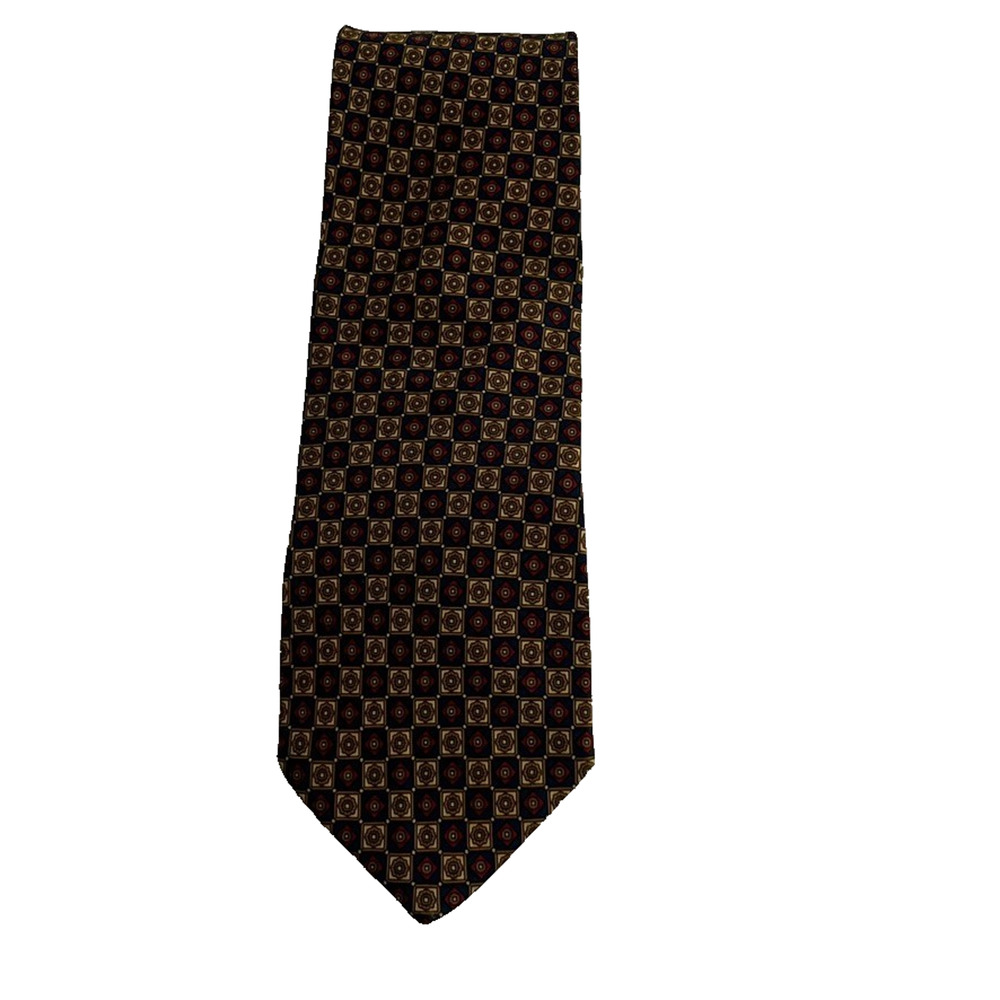 Brooks Brothers Makers All Silk Tie Blue & Gold Checkered Geometric Design